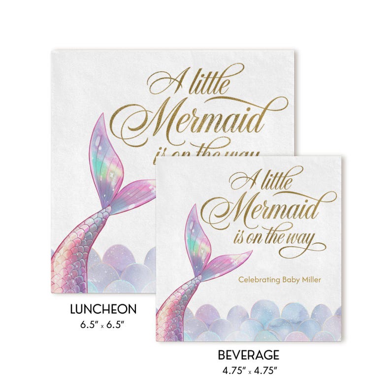 Mermaid Baby Shower Napkins – A Little Mermaid Is on the Way – Ocean-Themed Party Decor – 50-Pack Personalized Napkin Set image 4