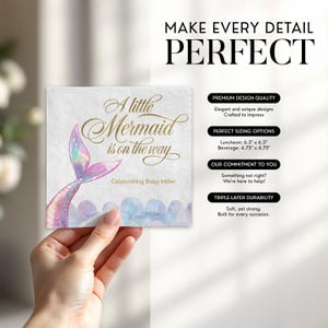 Mermaid Baby Shower Napkins – A Little Mermaid Is on the Way – Ocean-Themed Party Decor – 50-Pack Personalized Napkin Set image 3
