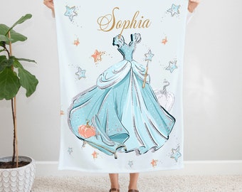 Personalized Princess Blanket for Girls, Custom Name Kids Throw, Soft Cozy Fleece Fairy Tale Bedding, Birthday Gift