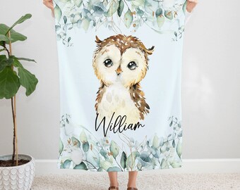 Personalized Owl Blanket, Custom Name Cozy Throw, Cute Owl Nursery Decor, Soft Baby Blanket, Unique Child Gift, Woodland Animal Theme