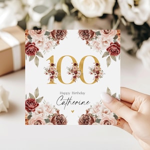 Personalized 100th Birthday Card For Woman, Mom Or Grandma, Double Sided, Custom Inside Message, Milestone Birthday Greeting, BFC