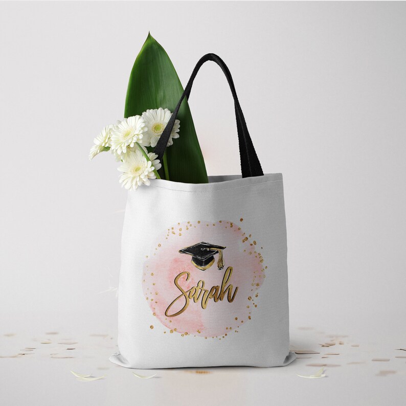 Graduation Tote Bag Personalized Tote Bag Pink & Gold Canvas Etsy