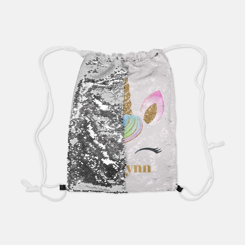 personalized unicorn sequin drawstring bag