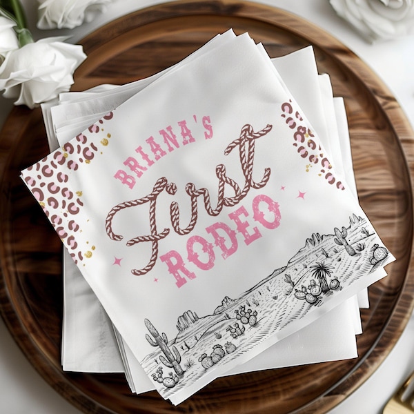 Girls First Rodeo 1st Birthday Napkins, Western Theme Party Decor, Personalized Tableware, Rustic Baby Shower Supplies, Cute Event Napkins