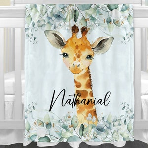 Watercolor Giraffe Blanket for Kids, Soft Floral Throw, Cute Animal Nursery Decor, Cozy Baby Shower Gift Idea, Unisex Bedroom Accessory image 6