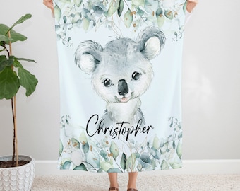 Koala Bear Blanket, Cute Animal Fleece Throw for Kids, Unisex Nursery Decor, Personalized Cozy Bedding, Baby Shower Gift Idea