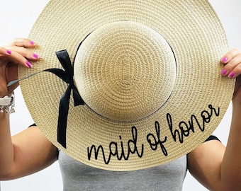 Personalized Straw Floppy Beach Hat: Maid of Honor, Custom Mrs. Hat