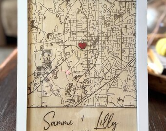 Custom Laser Cut Wood Map, Engraved Anniversary Gift