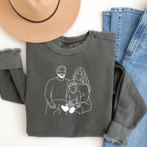 Custom portrait from photo, photo embroidery, outline embroidered crewneck, custom portrait