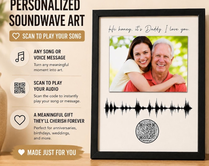 Personalized Soundwave Art with QR Code, Voicemail Gift