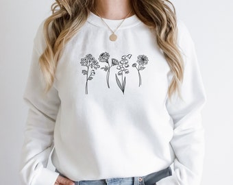 Wildflowers, sentimental gift, embroidered sweatshirt,mom birthday gift from daughter, custom embroidery, minimalistic, aesthetics, trending