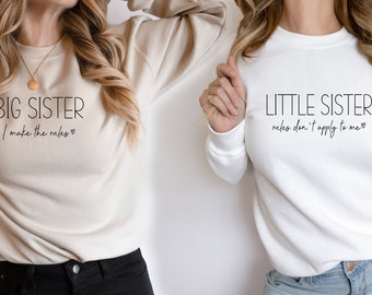 Big sister and little sister,tan crewneck,vinyl sweatshirt, Couple's sweaters, Personalized gift, special date gift,seamless design