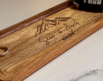 Personalized Acacia Wood Ring Holder Dish, Laser Engraved Bible Verse Keepsake Tray