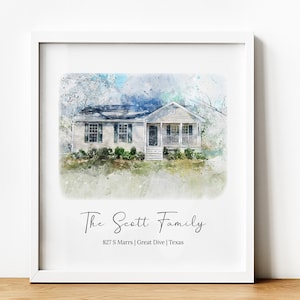 Watercolor house from photo, watercolor house portrait, watercolor house custom, watercolor house painting framed, Custom House Portrait