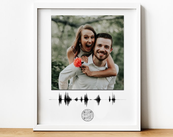 Personalized Soundwave Art with Playable QR Code, Custom Photo & Voice Message Gift