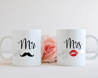 Mr. Right Mrs. Always Right Mug Set, Wedding Gift