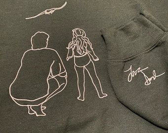 Custom Embroidered Photo Sweatshirt, Personalized Portrait Hoodie, Couple Gift, Father's day Gift