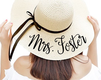 Personalisierter Floppy Strandhut: Braut Geschenk Flitterwochen