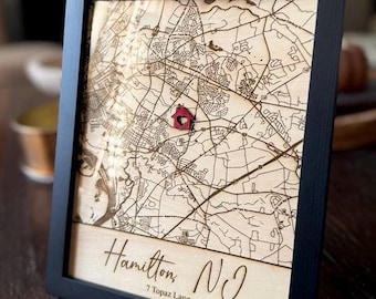 Custom Laser Cut Wood Map, Engraved Anniversary Gift