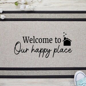 Welcome Mat, Our happy place mat,Monogram custom family last name doormat welcome mat - 18&quot;x30&quot;, Personalized wedding housewarming gift
