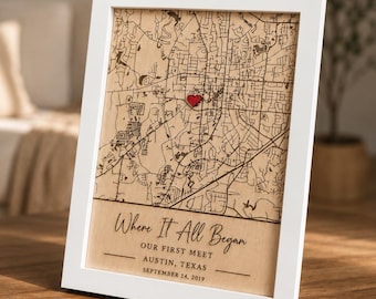 Custom Laser Cut Wood Map, Engraved Anniversary Gift