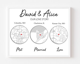 Custom Love Story Map Poster, Anniversary Wedding Gift
