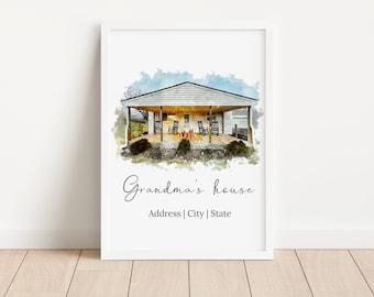 Grandmas house, our first home,Watercolor House Painting, watercolor print,painting from photo,Housewarming gift, Realtor Closing Gift,