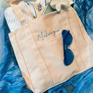 Personalized Embroidered Canvas Tote Bag: Custom Monogrammed Beach Bag