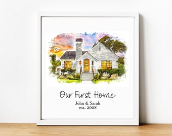 Custom Watercolor House Painting Print,House Painting From Photo,Housewarming gift, Realtor Closing Gift,First Home Gift