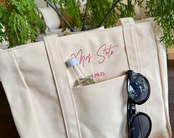 Personalized Embroidered Canvas Tote Bag: Bridal Shower Gift