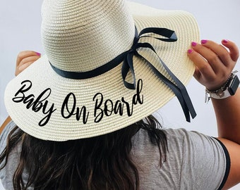 Baby on Board,Beach hat,Honeymoon Beach Hat,Floppy Hat,Mrs. hat,Miss to Mrs straw Hat Personalized Bride Gift,Bridesmaid Gift,Bridal Hat