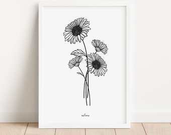 Flower Line Art, Botanical Wall art, Minimalist wall art, Housewarming gift, wildflower, Minimalist home decor, mothers day, Set of 3 prints