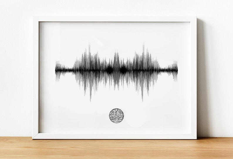 Personalized Sound Wave Photo Print, PLAYABLE QR CODE, her gift, Anniversary Gift, homecoming gift, father's day, summer gift, minimalist image 1