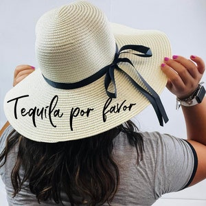 Tequila por favor,Honeymoon Beach Hat,Floppy Hat,Personalized Floppy Hat,Personalized Bride Gift,Bridesmaid Gift,Bridal Party Hat,Straw hat