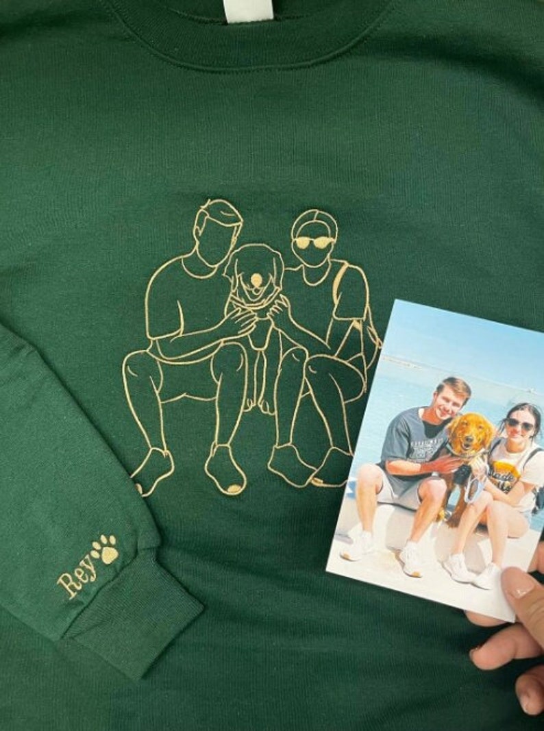 Custom Portrait from Photo Sweatshirt, Embroidered Custom Sweatshirt, Couples Portrait, Personalized Gift, Custom Gifts, Family Portrait, image 2