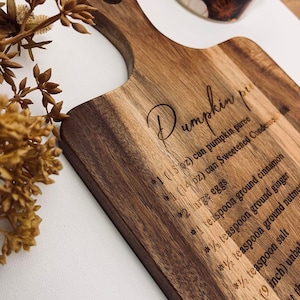 Pumpkin pie recipe,Premium cutting board,personalized cutting board,receipe cutting board,Handwritten, Engagement Gift,housewarming gift