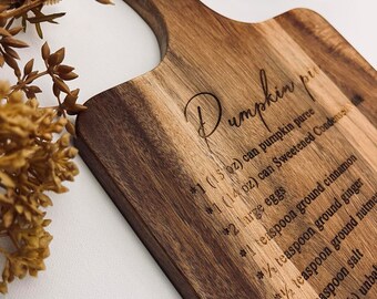 Pumpkin pie recipe,Premium cutting board,personalized cutting board,receipe cutting board,Handwritten, Engagement Gift,housewarming gift