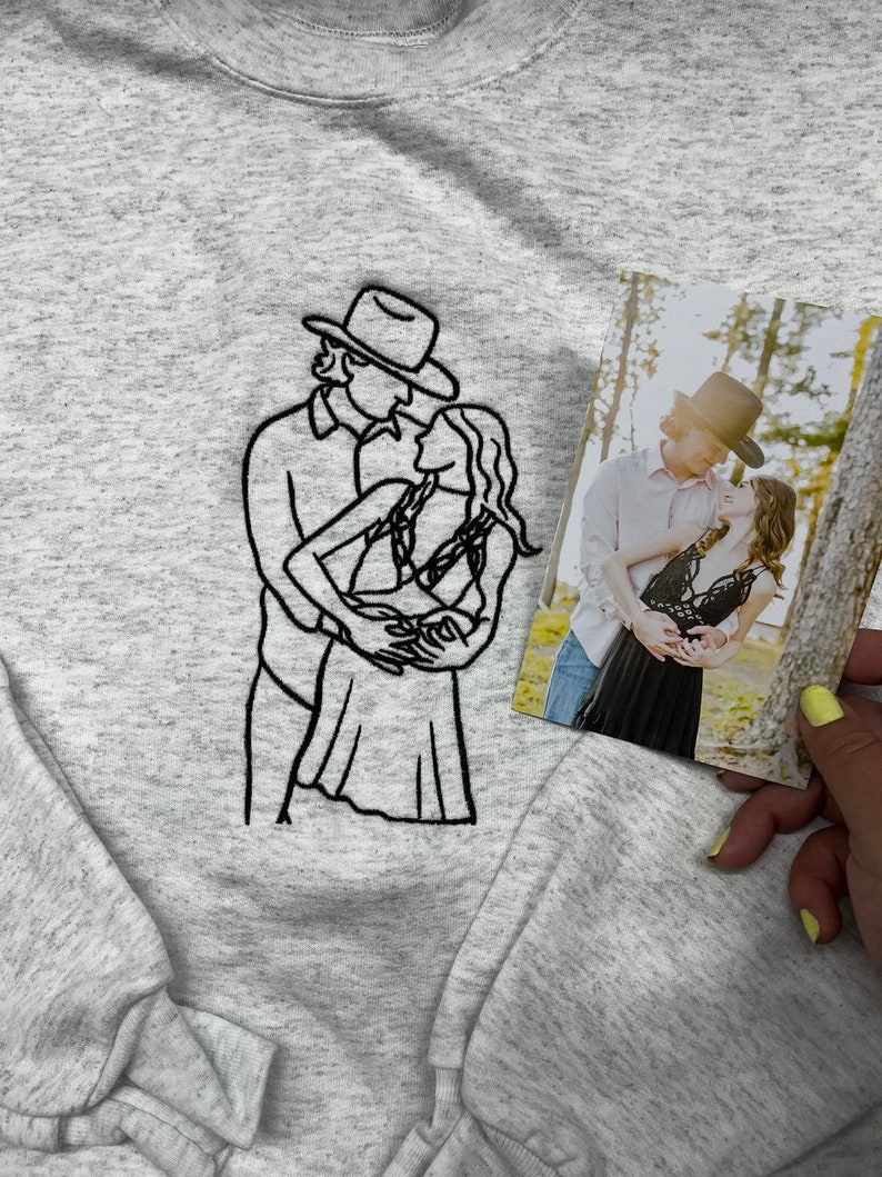 Custom Portrait from Photo Sweatshirt, Embroidered Custom Sweatshirt, Couples Portrait, Personalized Gift, Custom Gifts, Family Portrait, image 3