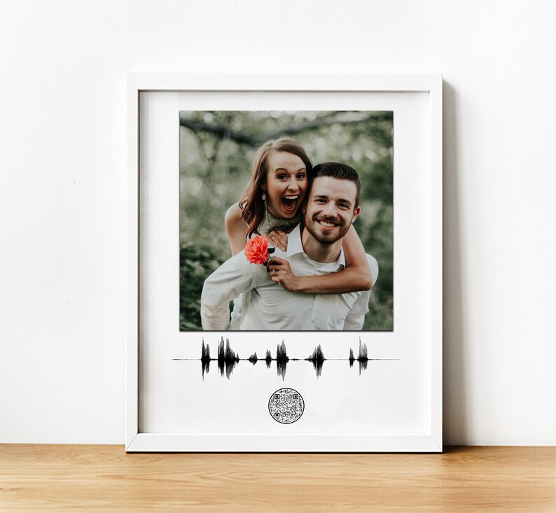 Personalized Sound Wave Photo Print, PLAYABLE QR CODE, his gift, her gift, Anniversary Gift, i love you daddy, grandparents gift, sound wave image 1