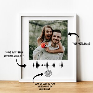 Personalized Sound Wave Photo Print, PLAYABLE QR CODE, his gift, her gift, Anniversary Gift, i love you daddy, grandparents gift, sound wave image 2