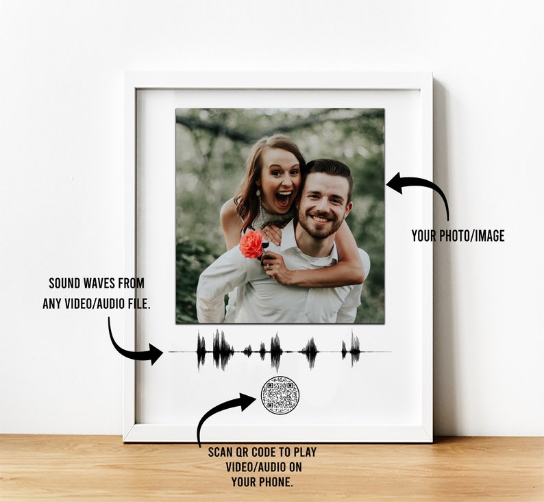 Personalized Sound Wave Photo Print, PLAYABLE QR CODE, his gift, her gift, Anniversary Gift, i love you daddy, grandparents gift, sound wave image 2