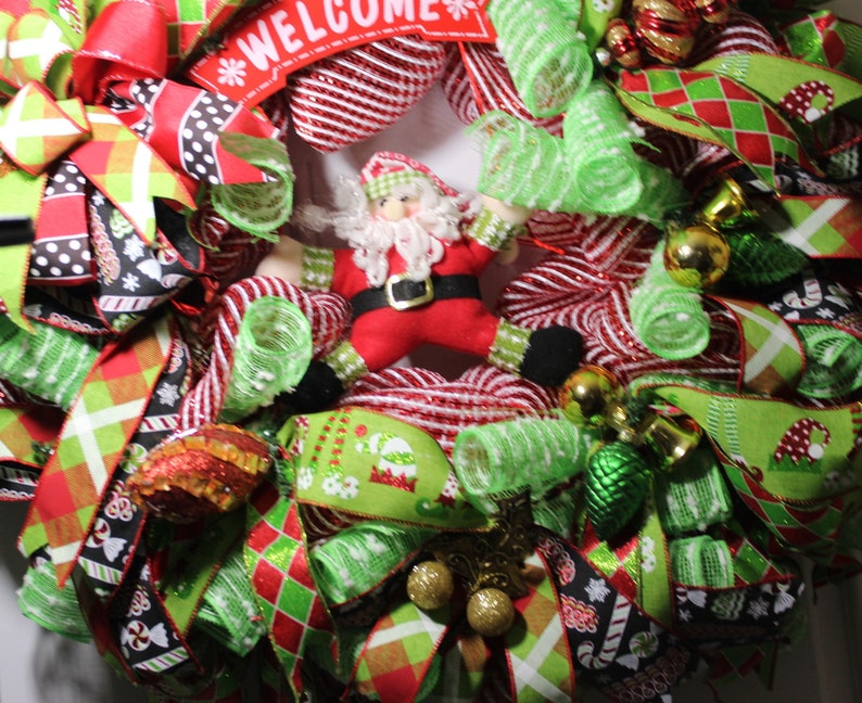 Welcome Santa Red White Lime Green Black White Dots On Etsy