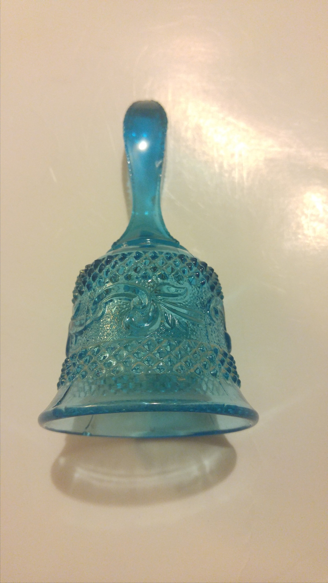 Vintage Fenton Aqua Blue Glass Bell Serrated Diamond Point Etsy
