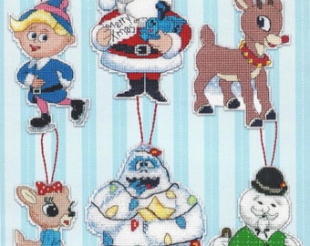 DIY rudolph cross stitch Christmas ornaments, pattern, set of six, digital download, pdf pattern, Rudolph, christmas ornament, home decor