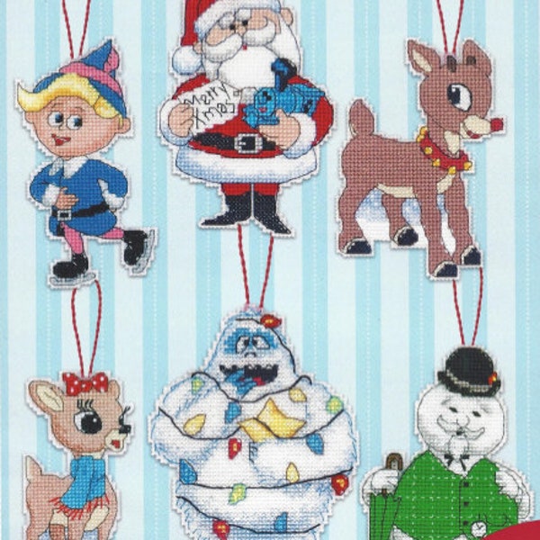 DIY rudolph cross stitch Christmas ornaments, pattern, set of six, digital download, pdf pattern, Rudolph, christmas ornament, home decor