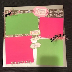 Disney Princess -Castle - Unicorn - Crown - Fairy Dust  Premade 12x12 Page Layout - TWO PAGE LAYOUT