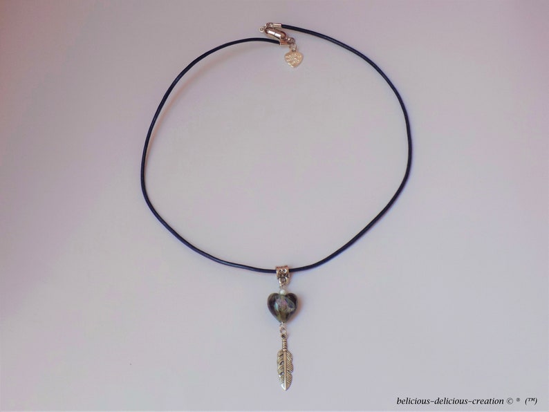 HEART OF GLASS blue glass bead leather long 42.5 cm during belicious delicious creation Original necklace man