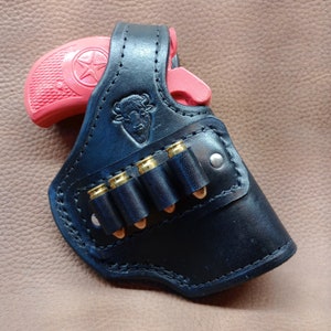 Bond Arms レザーホルスター 2.5 インチ/3 インチ/3.5 インチおよび 4 インチ 縦型キャリー サムブレイクおよびカートリッジループ付き