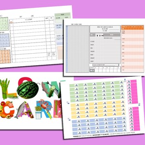 May include: A printable low carb diet planner with a colorful illustration of the word "LOW CARB" made of vegetables and fruits. The planner includes a weekly meal tracker, a grocery list, and a daily food log.