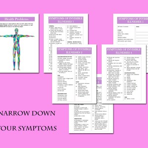 May include: A printable checklist for invisible illnesses. The checklist is divided into five sections, each with a different color. The first section is titled "Symptoms of Invisible Illnesses 1" and includes symptoms such as fatigue, muscle aches, and headaches. The second section is titled "Symptoms of Invisible Illnesses 2" and includes symptoms such as dizziness, lightheadedness, and difficulty concentrating. The third section is titled "Symptoms of Invisible Illnesses 3" and includes symptoms such as difficulty sleeping, anxiety, and depression. The fourth section is titled "Symptoms of Invisible Illnesses 4" and includes symptoms such as difficulty speaking, difficulty writing, and difficulty following instructions. The fifth section is titled "Symptoms of Invisible Illnesses 5" and includes symptoms such as pain, numbness, and tingling.